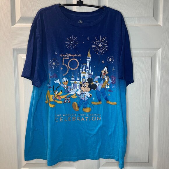 Disney Ombre 50th Anniversary Celebration T-Shirt Unisex Size Large Blue Cotton - Picture 10 of 11